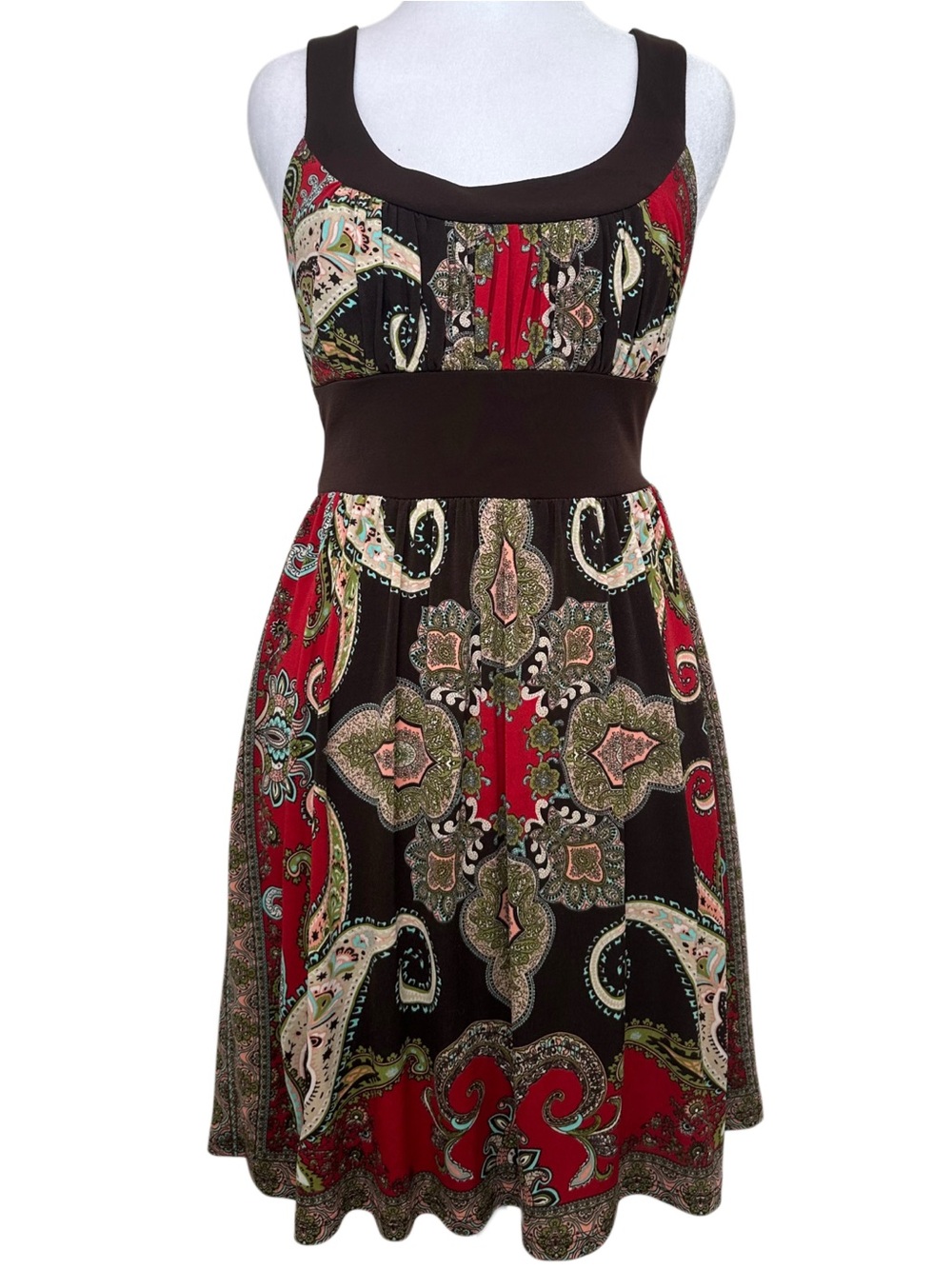 VTG Y2K Trixxi Brown and Red Paisley Midi Dress